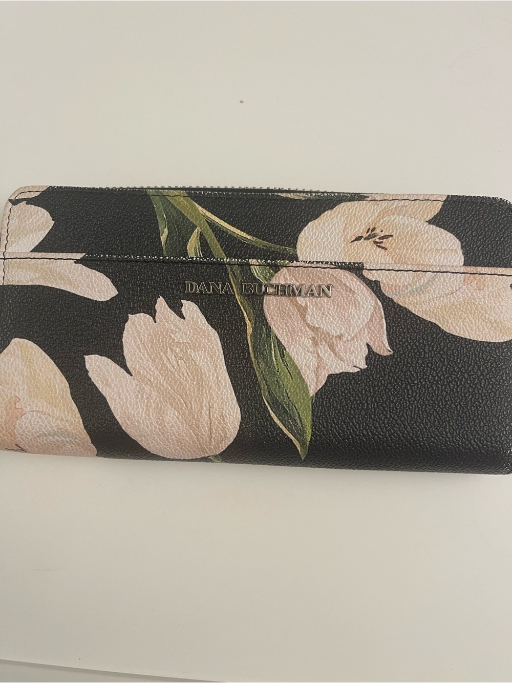 Dana Buchman Black Wallet with Pale Pink Floral Design